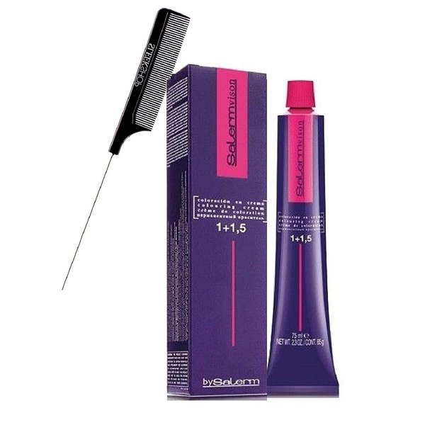 Salerm Cosmetics VISION Salermvison Permanent Cream Hair Color Dye (w/Sleek Steel Pin Rat Tail Comb) Haircolor Creme, Gray Coverage in 30 minutes (3 DARK BROWN)