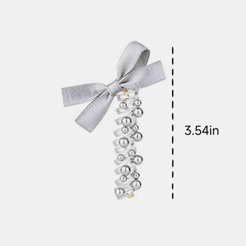 2pcs Silver Bow Tie Telephone Wire Spiral Hair Tie No Crease Ponytail Hair Band Elastic Coils for Women and Girls