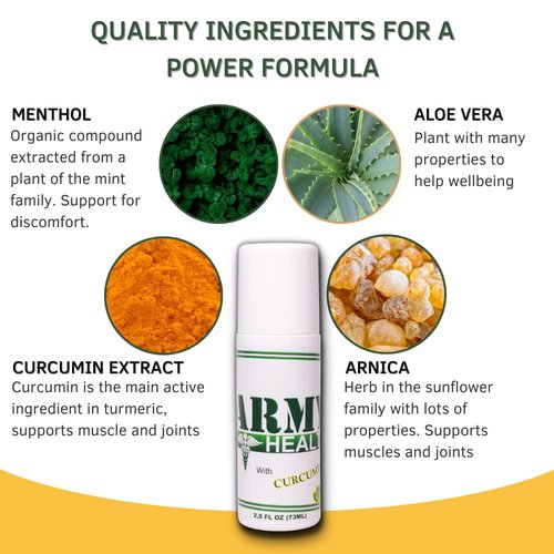 ARMY HEALTH Roll On 100% Natural Turmeric Curcumin - Pain Reliever - Inflammation - Headache - BackAche - Joint and Muscle Pain Pack of 2-5 Oz