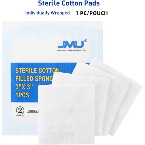 JMU 3x3 Sterile Gauze Pads Individually Wrapped, 100 Count Cotton Filled Gauze Pads, 8-ply Woven Gauze Sponges, Esthetic Wipes for First Aid Wound Dressing