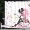 Ambesonne Fashion Shower Curtain, Fairy Girl with Wings in a Floral Fantasy Garden Theme Flying Butterflies Printed, Cloth Fabric Bathroom Decor for Playroom Set with Hooks, 69" W x 70" L, Pink White