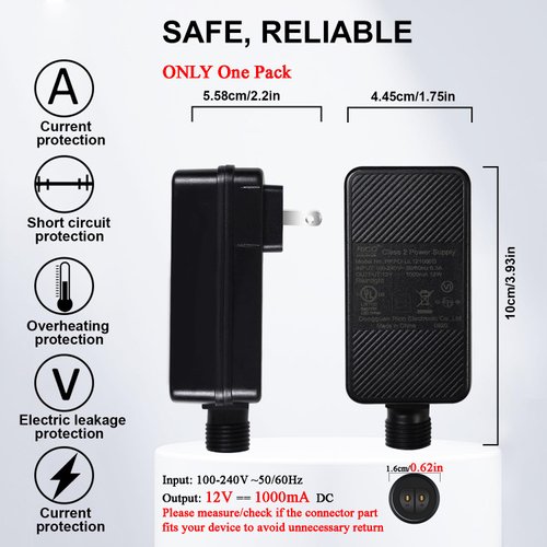 12V 1A Class 2 Power Supply, LED Transformer Replacement, Outdoor Low Voltage Power Adapter, Yard Inflatable Adapter, Plug for String Light, Rope Lights (One Pack)
