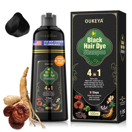 OUKEYA Black Hair Dye Shampoo Semi-Permanent Gray Coverage for Women and Men 4 in 1 Instant Hair Dye Natural Ingredients, Salon Color Shampoo