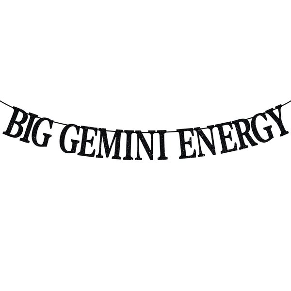 Black Glitter Big Gemini Energy Banner, Gemini May/June Birthday Party Decor - 12 Constellation Theme Birthday Party Decorations Supplies