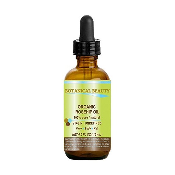 ROSEHIP SEED OIL Pure For Face, Skin, Hair and Body. Anti-Aging Moisturizer Facial Oil 0.5 Fl oz 15 ml by Botanical Beauty