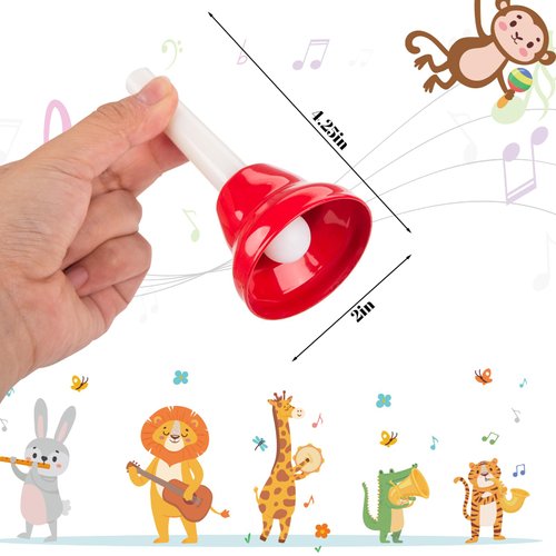 AMOR PRESENT Hand Bells for Kids, 8 Notes Diatonic Colorful Handbells Set Musical Bells with Songbook for Kids Toddlers Holiday Birthday Gift Preschool Teaching