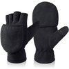 BESSTEVEN Winter Fingerless Gloves for Men Women | Convertible Flip Top Mittens - Thermal Polar Fleece Warm Lightweight for Texting Jogging - Black Medium