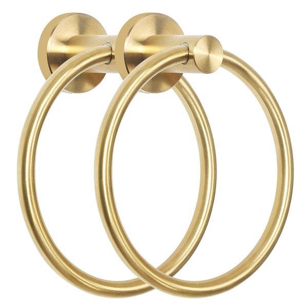 HouseAid Stainless Steel Towel Ring for Bathroom Hand Towel Holder Modern Circle Towel Hanger Round Towel Rack Wall Mounted Brushed Gold (2Pack)