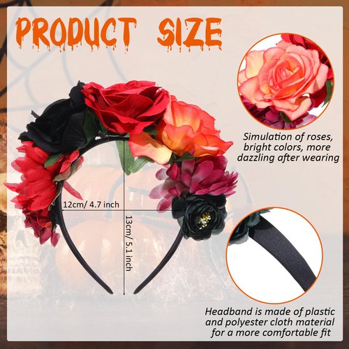 WILLBOND 3 Pcs Mexican Rose Flower Crown Headband Easter Mardi Gras Headpiece Cosplay Headgear for Party (Stylish Colors)