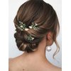 Latious Emerald Bride Wedding Leaf Hair Pins Gold Green Crystal Bridal Hair Pieces Rhinestones Prom Hair Accessories for Women and Girls (Pack of 3) (Gold)