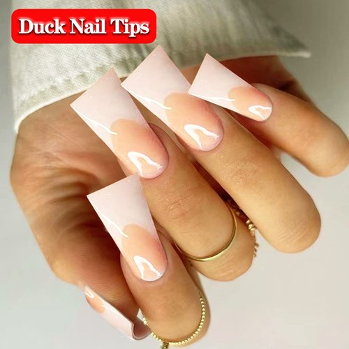 550PCS Duck Nail Tips for Acrylic Nails Professional, Clear Duck Feet Fan Flare Tips, Half Cover Duck Tip Nails Extra Short Curved French Fake Nail Extension Tips with Box 11 Sizes