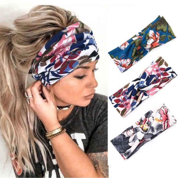 YBSHIN Boho Criss Cross Headbands African Head Scarfs Yoga Sweatbands Hair Wears Elastic Head Wraps Floral Printed Hair Bands for Women and Girls (Style 2)