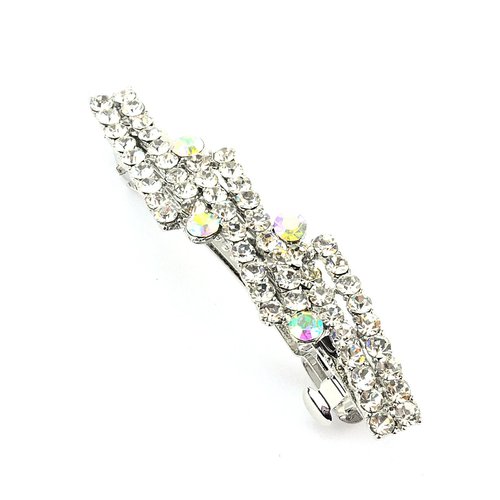 Women's Rhinestone Metal Hair Barrette Clip Hair Pin Antique Silver IMB2049, Clear