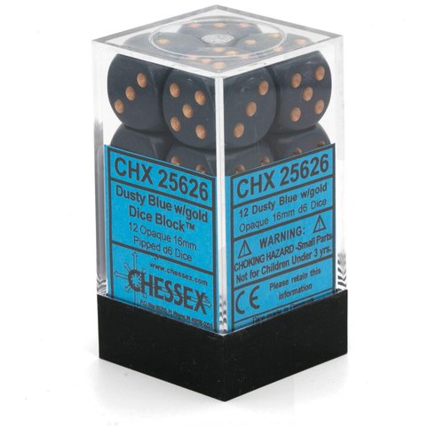 Chessex DND Dice Set D&D Dice-16mm Opaque Dusty Blue and Gold Plastic Polyhedral Dice Set-Dungeons and Dragons Dice Includes 12 Dice – D6, (CHX25626)