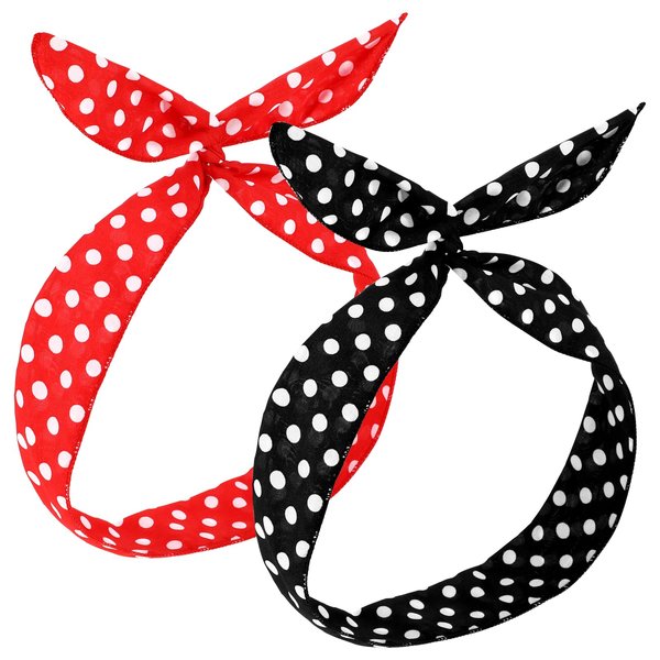 Xinjoduz 2Pcs Polka Dot Headbands for Women Tie Headband for Women Red Polka Dot Headband Rockabilly Headband Red 50s Hair Accessories for Women Polka Dot White Polka Dot Bandana Headband for Girls