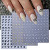 8 Sheets Retro English Letters Nail Stickers for Nail Art - Black White Gold Silver Retro English Nail Art Decals 3D Self-Adhesive Letter Nail Sticker for Nail Art Decoration Nail Supplies for Women