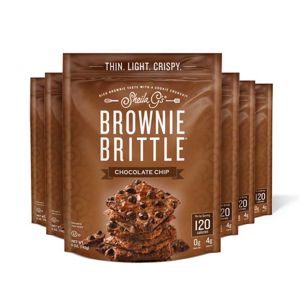 Sheila G's Brownie Brittle – Original Chocolate Chip Thin and Crispy Sweet Snacks (Pack of 6, 5 oz), Rich Gourmet Brownie Bites Dessert