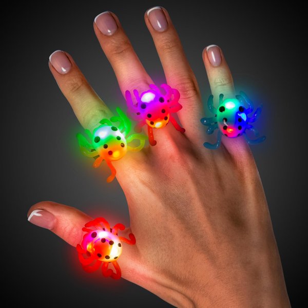 Windy City Novelties LED Light Up Halloween Jelly Spider Rings Kids Party Favors - 24 Pack