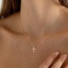 Tewiky Cross Necklace for Women, Dainty Simple 14k Gold Plated Cross Pendant Cute Necklaces for Teen Girls Gold Jewelry