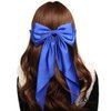 Furling Pompoms Hair Bows for Girls, 2pcs Big Hair Bow with long Tail French Barrette, Royal Blue Hair Bow White Bow, Hair Ribbon Hair Accessories Cute Gifts for Women Girls