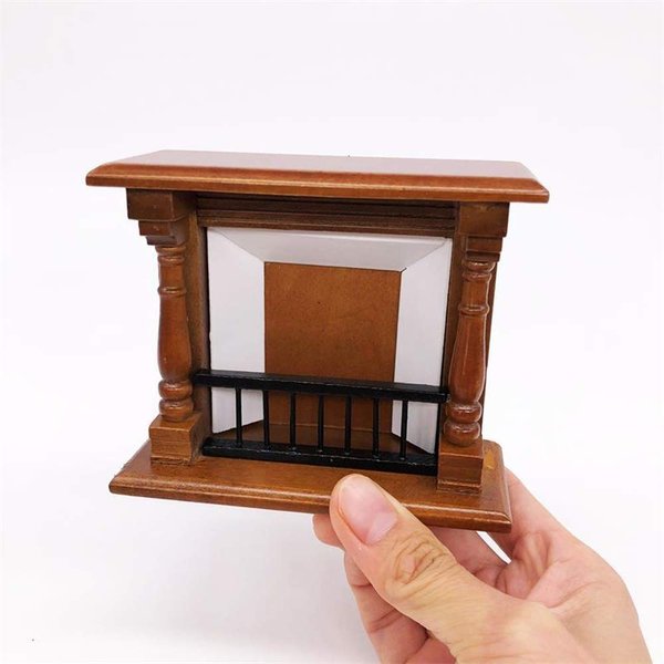 SXFSE Dollhouse Decoration Accessories, 1:12 Dollhouse Miniature Wooden Fireplace Play Toy (Walnut, 10.6 x 4.4 x 8.8 cm)