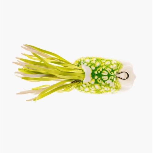 Scum Frog Popper Topwater Bass Fishing Hollow Body Frog Lure with Weedless Hooks, Natural Green and Yellow,One Size