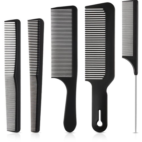 5 Pieces Hair Cutting Comb Barber Comb Hair Styling Combs Fine Teeth Carbon Comb Set Anti Static Heat Resistant Hairdressing Tapered Comb for Men Women (Styling Combs)