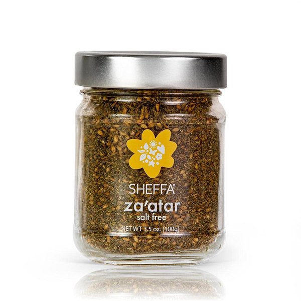Sheffa Zaatar SALT Free Spice Blend Aromatic Hyssop Seasoning (3.5oz Glass Jar) Traditional Middle Eastern Zesty Zatar Mix of Thyme, Sumac and Sesame Seeds (z, zahtar, za’atar, zataar) Gluten Free
