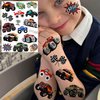 61+ PCS Monster Truck Temporary Tattoos For Kids Boys Girls, Groovy Flash Glitter Silver Metallic Fake Tattoo Sticker, Cartoon Racing Car Flames Trophy Face Tattoo Party Supplies Goodie Bags Stuffers