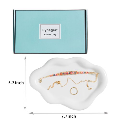 Lynagert Cloud Trinket Dish, Chubby Jewelry Tray, Ceramic Jewelry Ring Trinket Dish for Rings Earrings Necklace Organizer, Mother's Day Thanksgiving Christmas Birthday Bridesmaid Gifts (White)