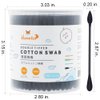 HOMEFOX Black Cotton Swabs Precision Pointed - 400 Count Organic Pointy Pointed Cotton Bud Double Side Tightly Wrapped Charcoal Cotton Tip Paper Stick Soft Gentle Cruelty-Free, Pointy & Round (Black)