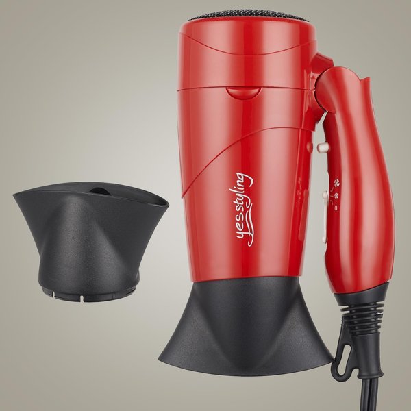 Travel Compact Hair Dryer, 1875W Lightweight Blow Dryer with Detachable Handle,1 Nozzle, 2 Heat Settings, 2 Speed Slide Switch, Cool Shot Button, Fast Drying for Family, Student (Red)
