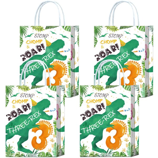 16Pcs Dino Age 3 Birthday party Bags for T. Rex Party Favors, T. Rex Themed Perfect for Precious Mother's Gatherings, Dinosaur Party Favor Bags, Dinosaur Treat Bags for Birthday Celebrations