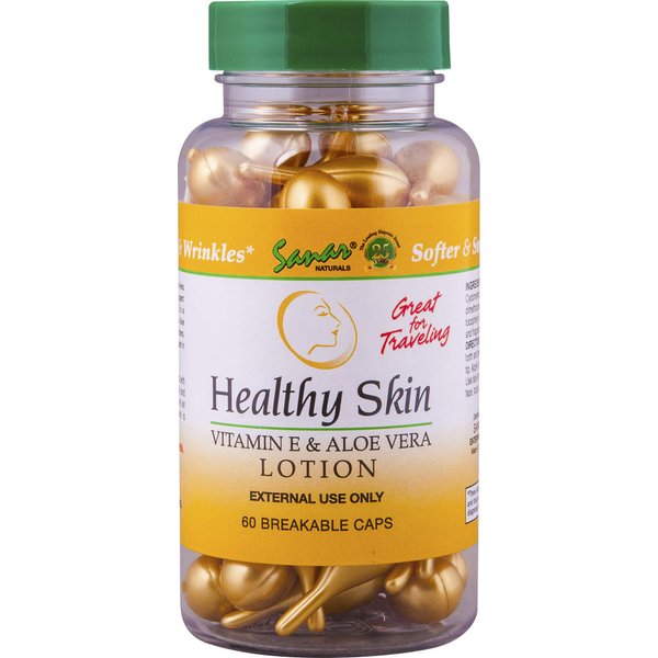 Sanar Naturals Healthy Skin Moisturizer - Vitamin E and Aloe Vera - Body Lotion for Dry Skin, Face, Hands, Feet, Legs, Neck - Travel Size Serum for Women and Men, 60 Ampoule Capsules
