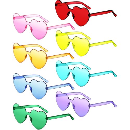 Frienda 8 Pairs Heart Shaped Sunglasses for Women Rimless Heart Glasses Candy Color Heart Sunglasses for Party Favor (Assorted Colors)