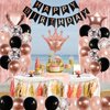 Rose Gold Birthday Decorations for Women Black Rose Gold Balloons Birthday Party Decoration Rosegold Happy Bithday Banner Sash Cake Topper Fringe Curtain Foil Balloon for Girls Birthday Party Supplies
