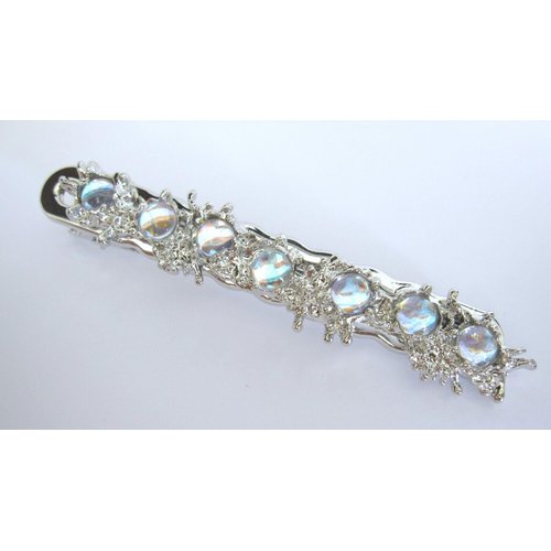 Generic Silver metal blue iridescent stone and leaf alligator hair claw clip clamp
