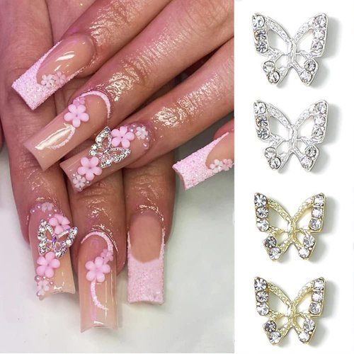 20Pcs Shiny Alloy Butterfly Nail Charms Crystal Butterfly Nail Rhinestones 3D Nail Charms for Acrylic Nails Gold Silver Butterflies Nail Gems Nail Jewels for Women Girls Nails DIY Manicure Decoration