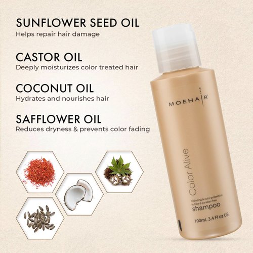 MOEHAIR Travel Color Alive Sulfate Free Shampoo for Color Hair | Color Protectant Shampoo for Dry and Frizzy Hair. Travel Size | 3.4 Fl Oz (SHA-CAL-3.4Fl-102)