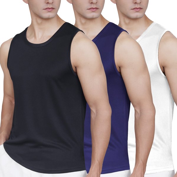 Pilamor Mens Tank Tops 3 Pack,Sleeveless Muscle T Shirts for Men's Fitness,Quick Dry Gym Tank Top for Men