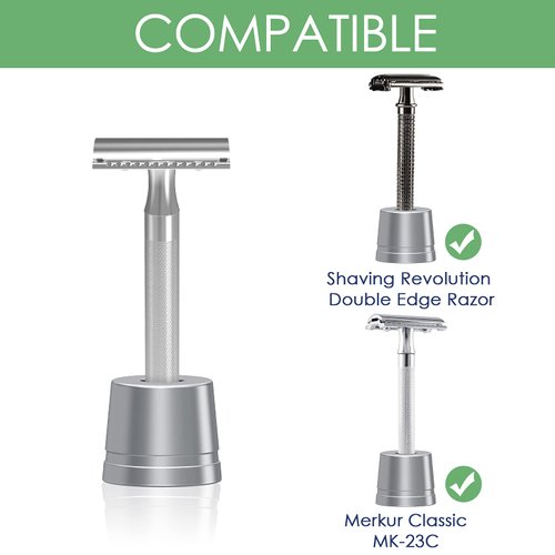 Linkidea 2 Pack Safety Razor Stand, Men's Aluminum Alloy Shaving Razor Base Holder, Manual Razor Holder for Bathroom Countertops (Silver Grey)