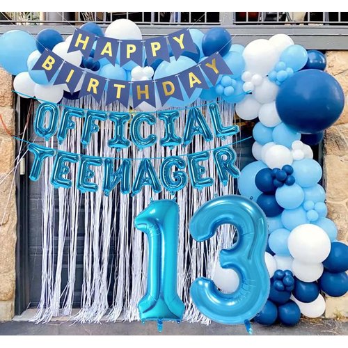 Official Teenager 13th Birthday Decorations for Boys Girls, Blue Banner Number 13 Birthday Foil Balloons for 13 Years Old Birthday Anniversary Supplies Boys Girls(Blue)