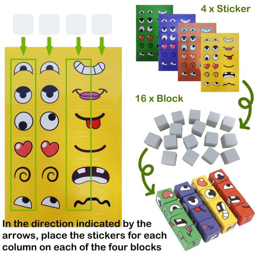 Face Changing Magic Cubes Game Face Blocks Game Face Change Cube Game Expression Matching Block Puzzles Building Cubes Toy Educational Puzzles Toy Family Board Games for Child & Adults (with Bell)