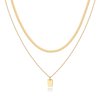 PAVOI 14K Gold Plated Layered Necklace with Dog Tag Pendant | Layering Necklaces for Women with Herringbone/Snake Chain | Trendy Pendant Necklace for Women (Yellow Plated)