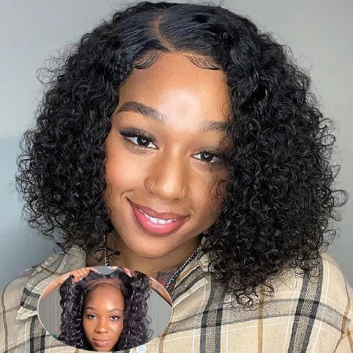 Zfchsyh Curly Bob Wig Human Hair 13x4 Deep Curly Lace Front Wigs Human Hair For Black Women Glueless HD Lace Front Wigs Human Hair Pre Plucked with Baby Hair Natural Hairline