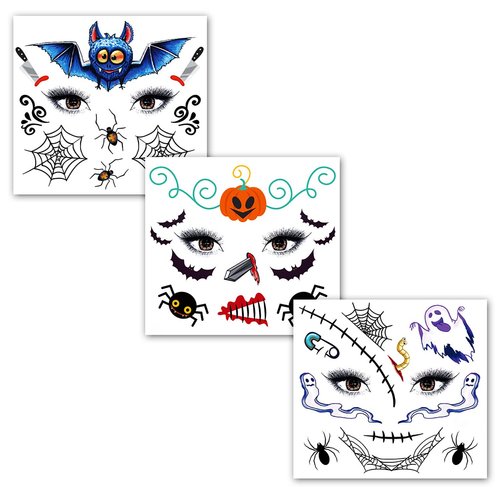 Spider Scar Face Tattoos, 9-Sheet Face Spider Web Mask Prank Temporary Tattoo Stickers Fake Face Scar Blood Realistic Tattoos for Kids Boys Girls Holloween Face Makeup