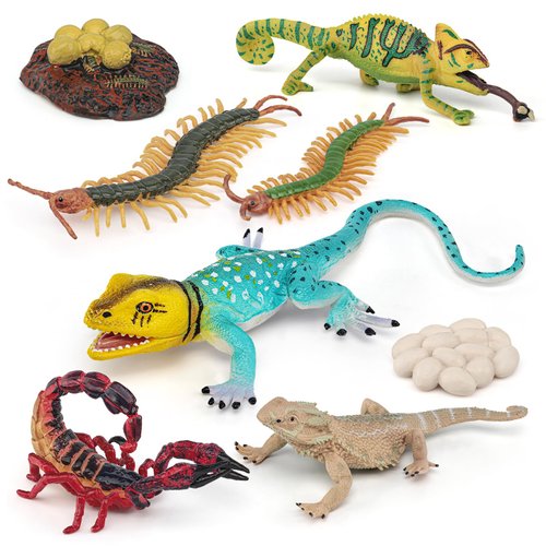Fantarea Wild Life Jungle Animal Action Figures Model Playsets 8 PCS Chameleon Lizard Scorpion Scolopendra Life Cycle Party Favors Supplies Cake Toppers Set Toys for Boys Girls Kids Toddlers