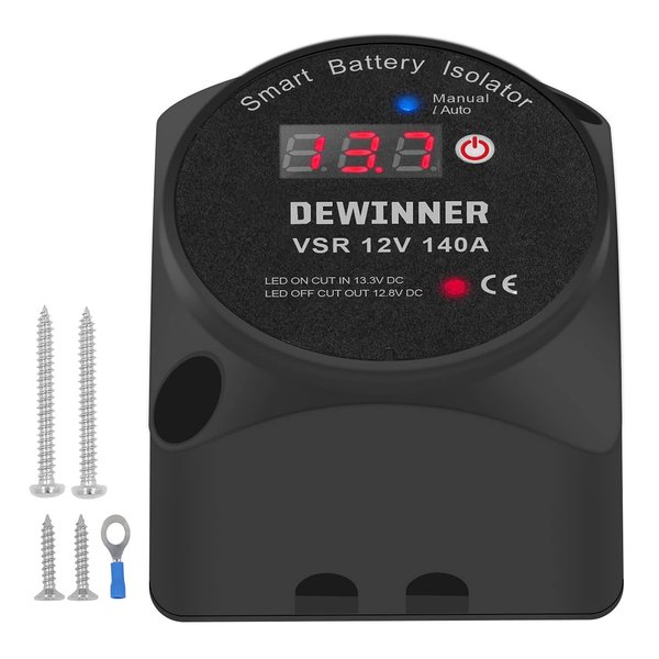 DEWINNER 12V 140Amp Dual Battery Isolator Manual/Auto Modes VSR-Voltage Sensitive Relay, with LED Screen, Voltage Display, Designed for ATV, UTV, Boat, RV, Camper 5 Wheel Off-Road Vehicle