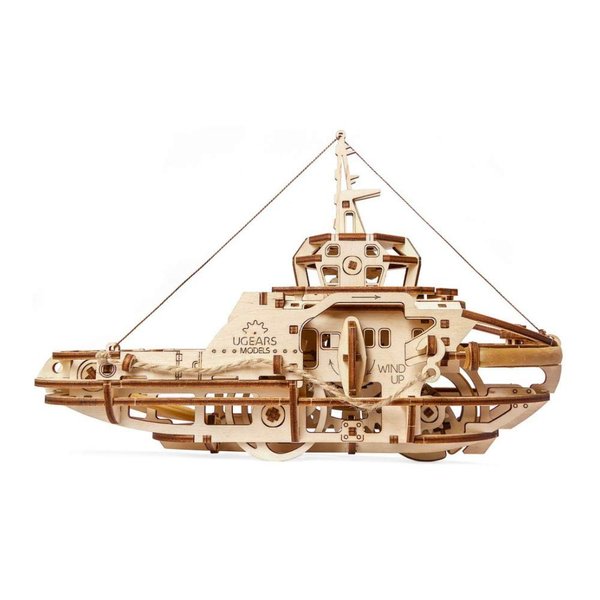 UGEARS Tugboat 3D Mechanical Wooden Model for Self Assembling, DIY, Brainteaser