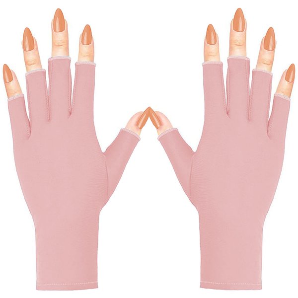 COOSLIM Anti UV Gloves for Gel Nail Lamp, UPF50+ Protection Gloves for Manicures, UV Sun Protection Gloves for Women-Pink